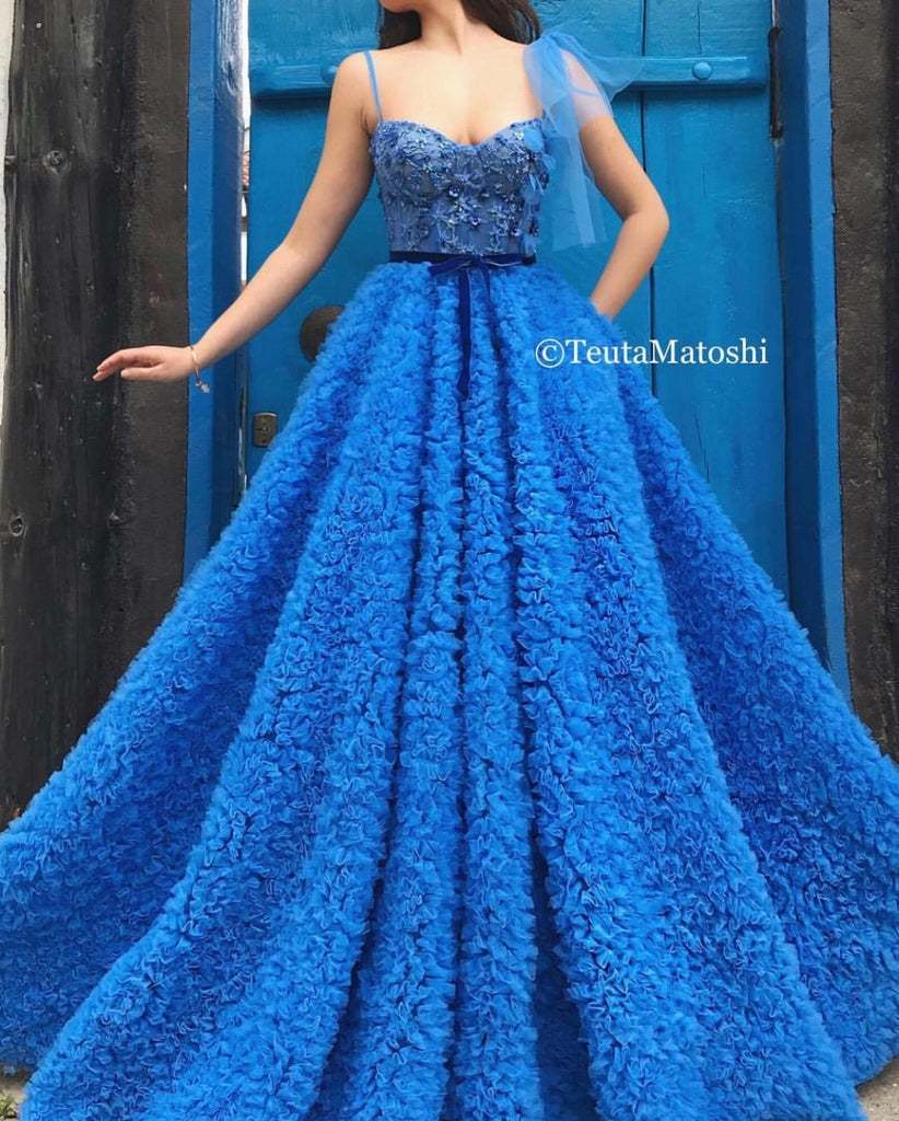 One Shoulder Sapphire Blue Gown | Teuta ...